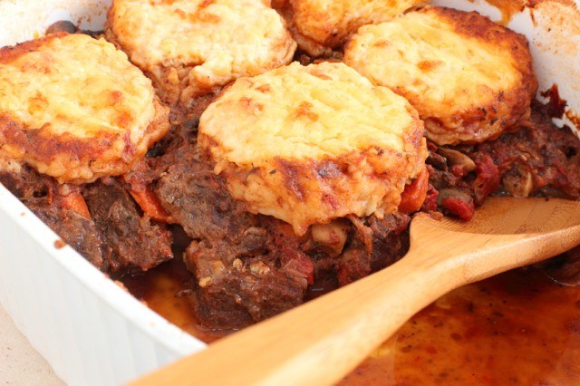 Beef Stew, Pot Pie, Cheddar Cheese Biscuits
