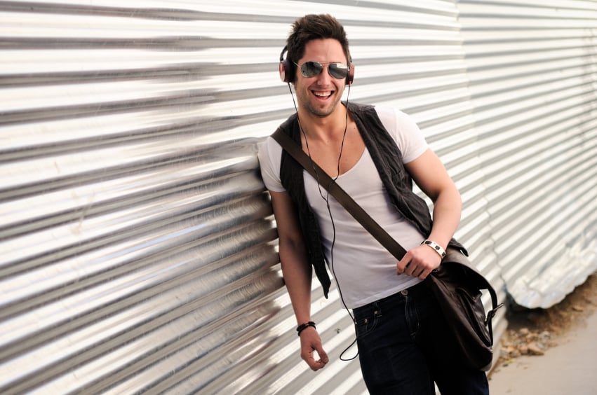 Young man smiling with headphones