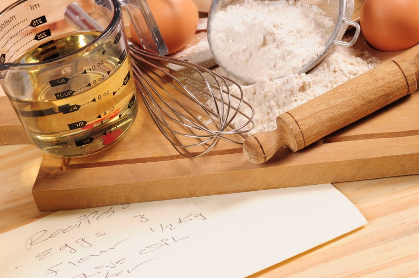 Baking ingredients with a recipe