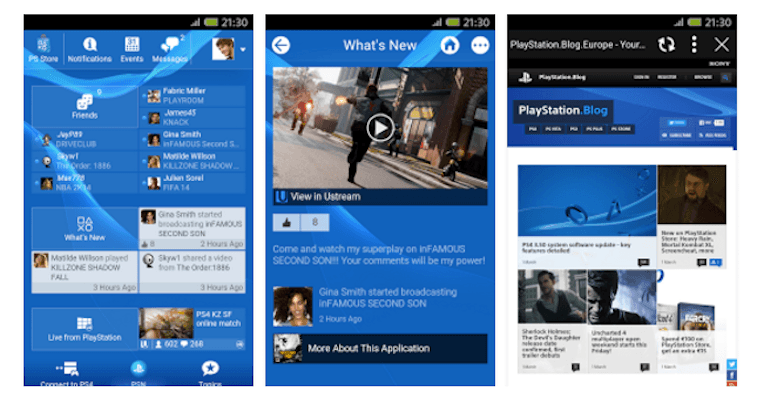 Three screenshots from the PlayStation app on Google Play.