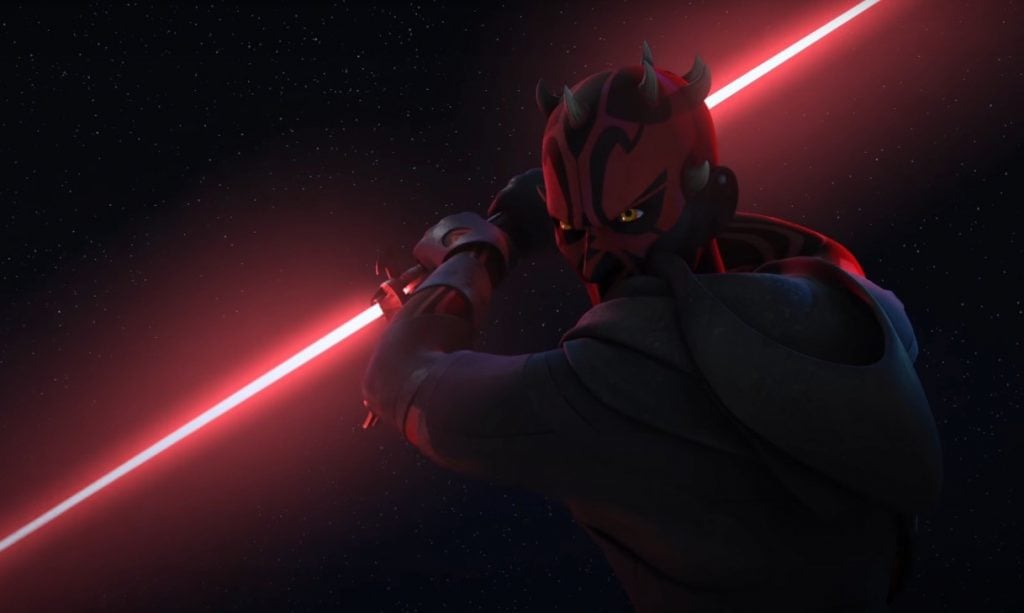 Darth Maul își mânuiește sabia laser în Star Wars Rebels