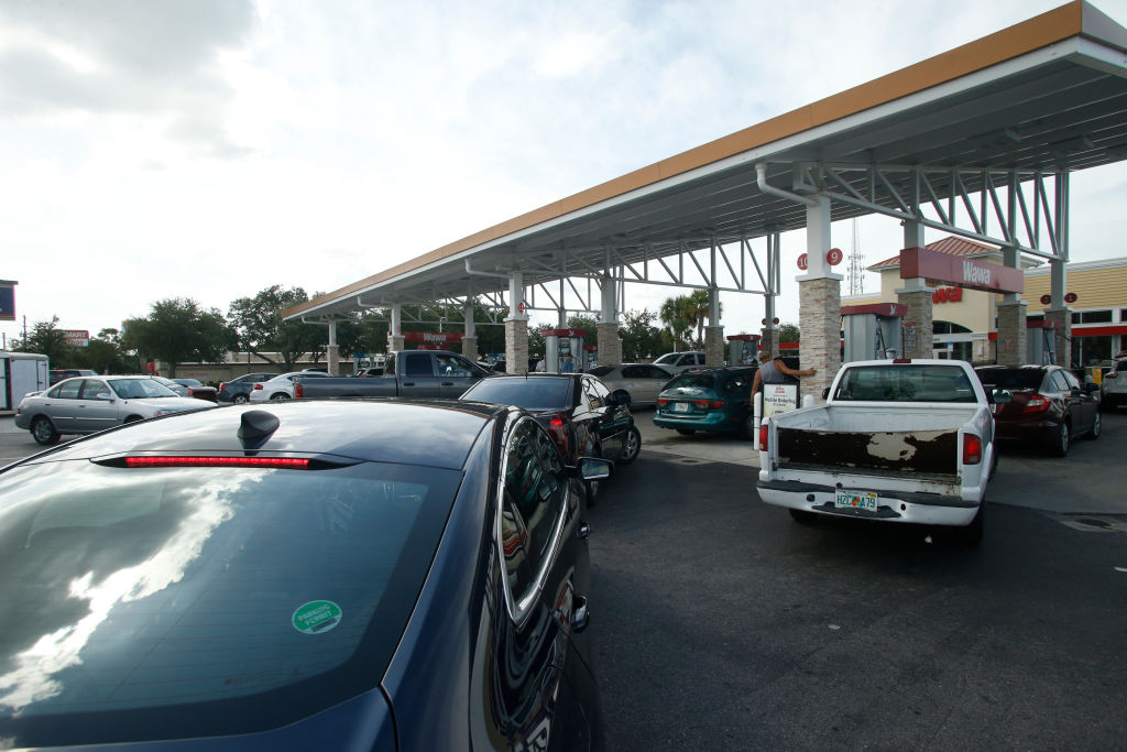 Cars line up at gas station in Florida