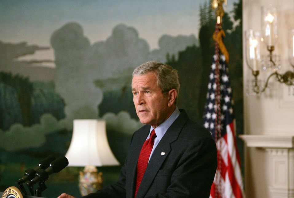 US President George W. Bush makes a statement on North Korea in the Diplomatic Reception Room of the White House