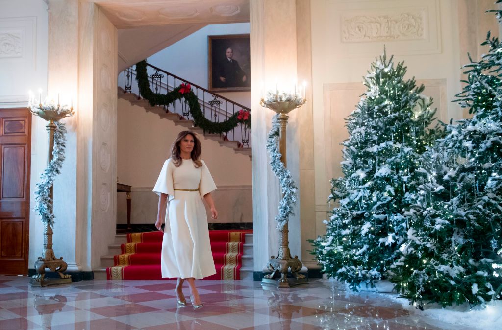 US First Lady Melania Trump walks through the Grand Foye