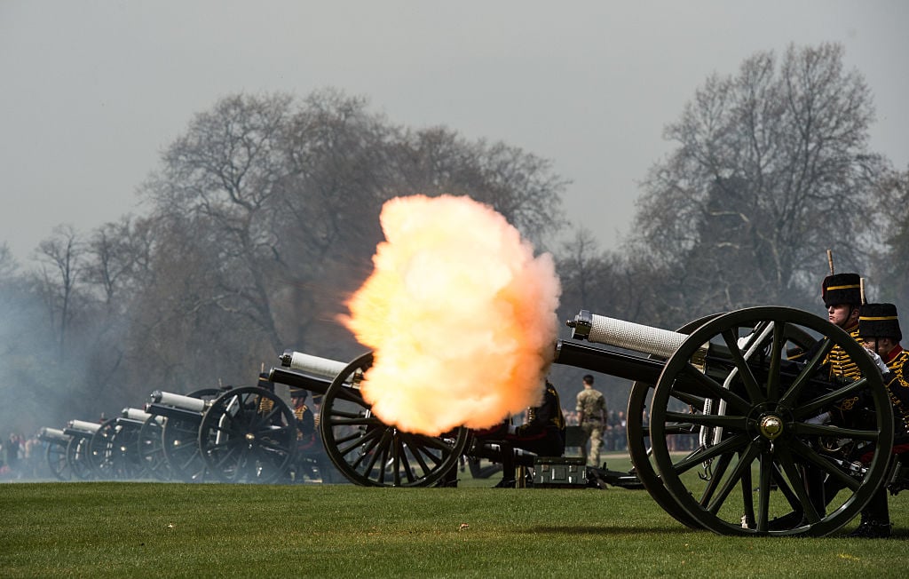 A gun fires during a 41 gun royal salute to mark the 90th birthday of Queen Elizabeth II