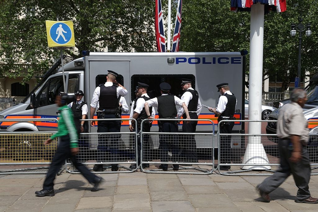 Police officers on the streets in central London on June 8, 2016, as Britain prepares to celebrate the 90th birthday of Queen Elizabeth II.