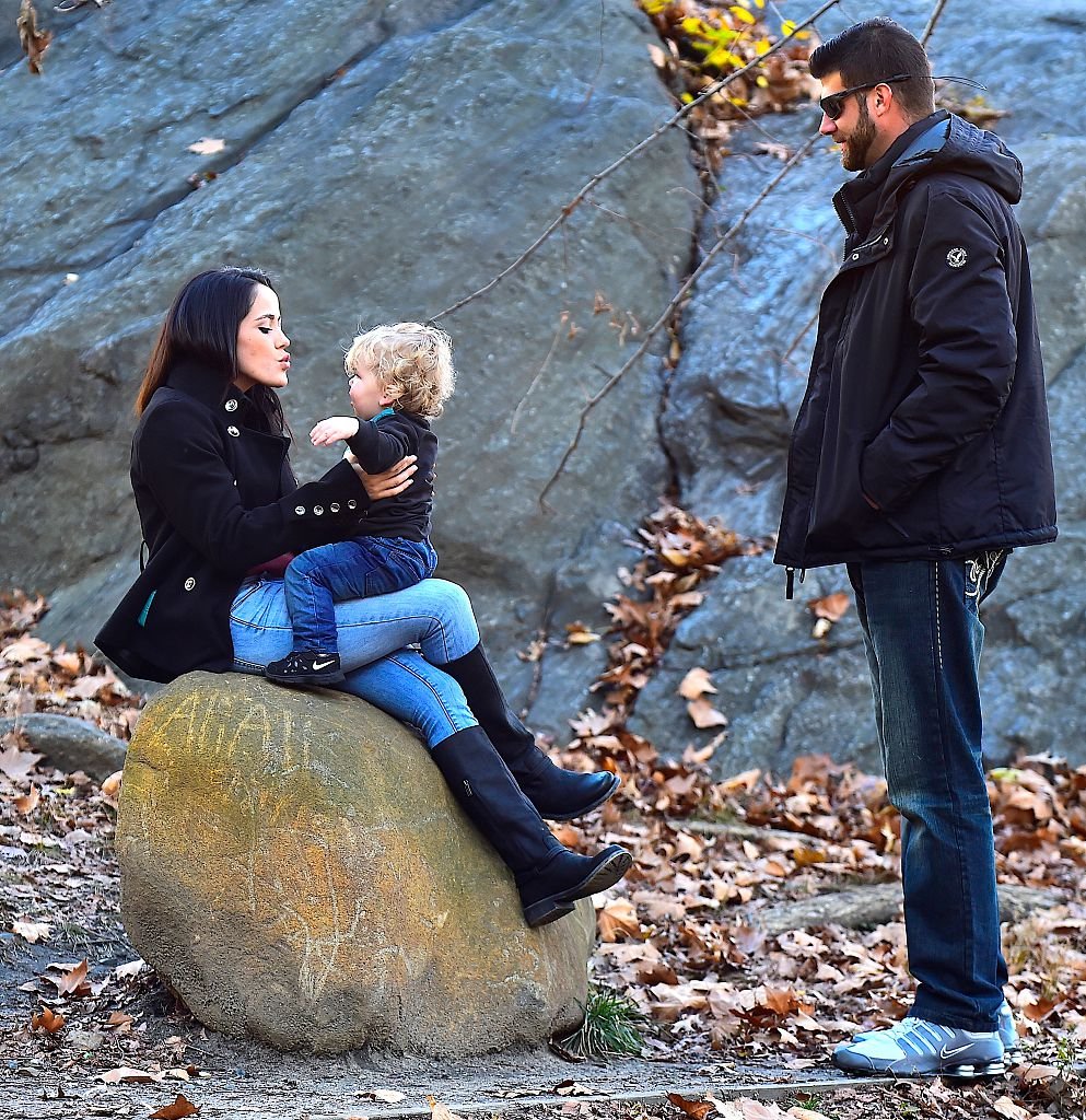 Jenelle Evans, David Eason and Kaiser Griffith are seen in Central Park on November 22, 2015