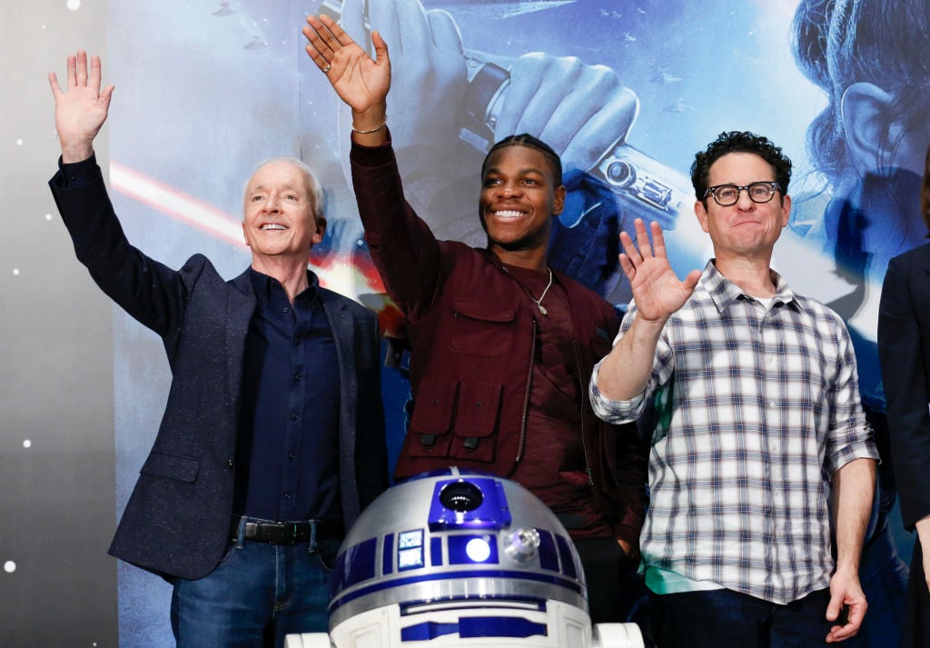 Anthony Daniels, John Boyega, and J.J. Abrams at a press conference for 'Star Wars: The Rise of Skywalker' in Tokyo, Japan.