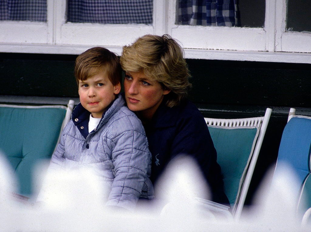 Prince William At Guards Polo Club Being Comforted By His Mother, Princess Diana.