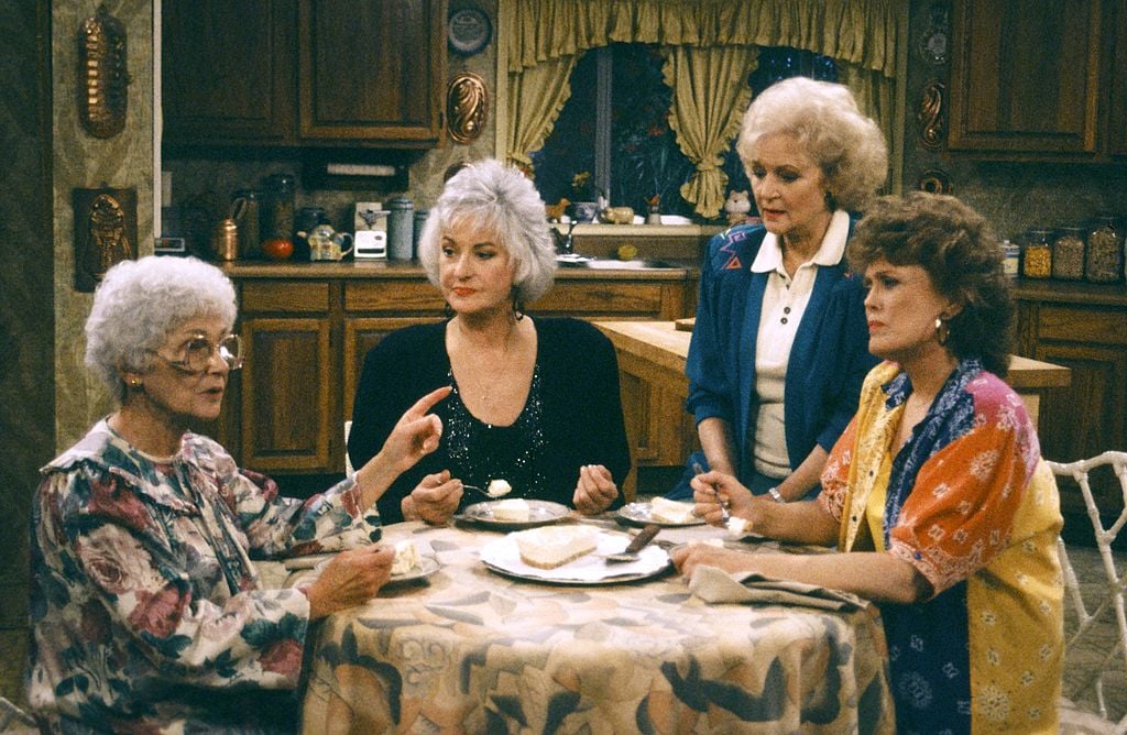 Estelle Getty as Sophia Petrillo; Bea Arthur as Dorothy Petrillo Zbornak; Betty White as Rose Nylund; Rue McClanahan as Blanche Devereaux