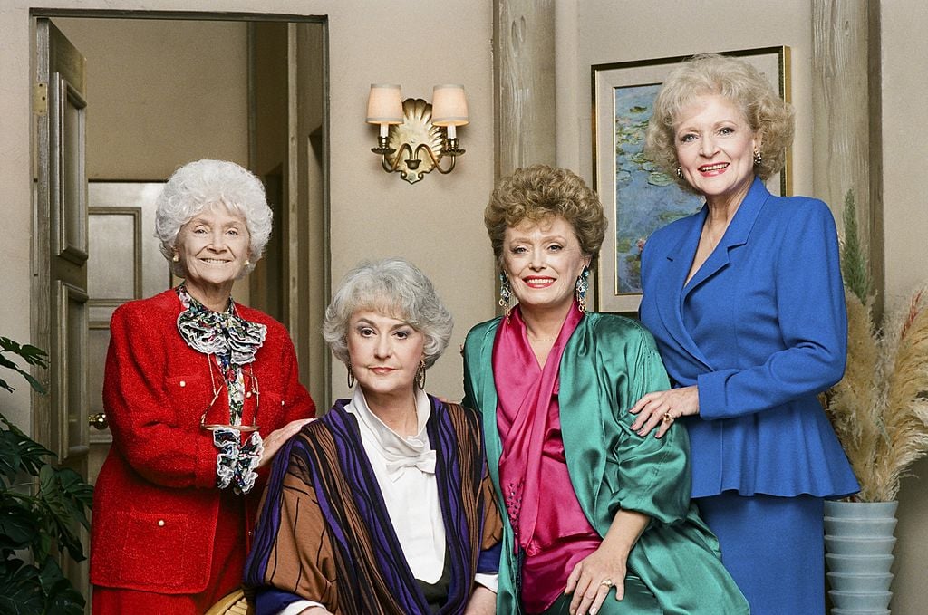 Estelle Getty as Sophia Petrillo, Bea Arthur as Dorothy Petrillo Zbornak, Rue McClanahan as Blanche Devereaux, Betty White as Rose Nylund