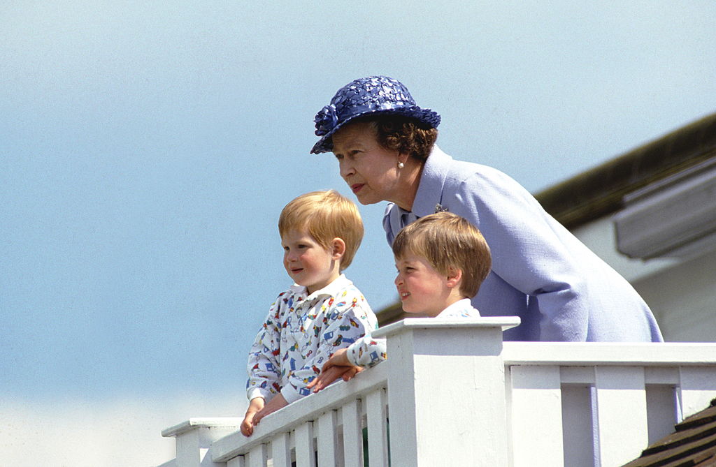 Queen Elizabeth with Prince William and Prince Harry