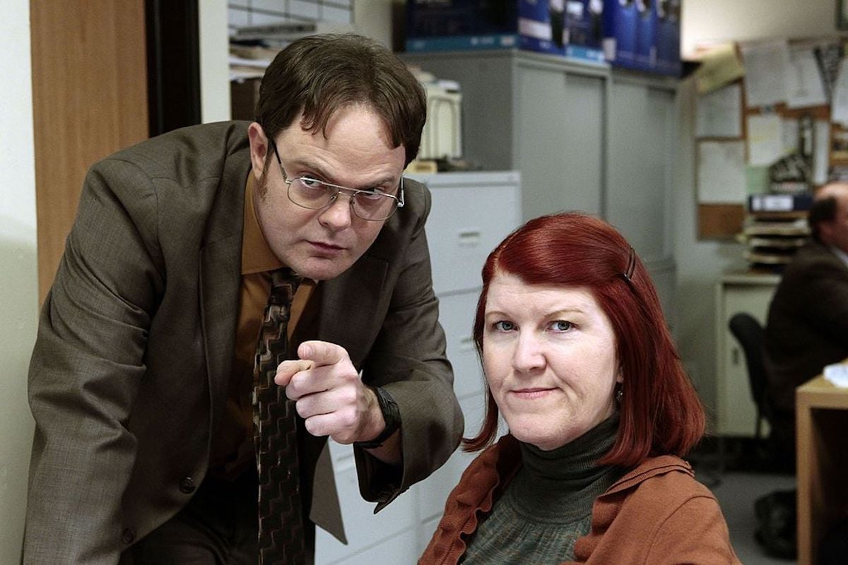 Rainn Wilson as Dwight Schrute, Kate Flannery as Meredith Palmer of 'The Office'