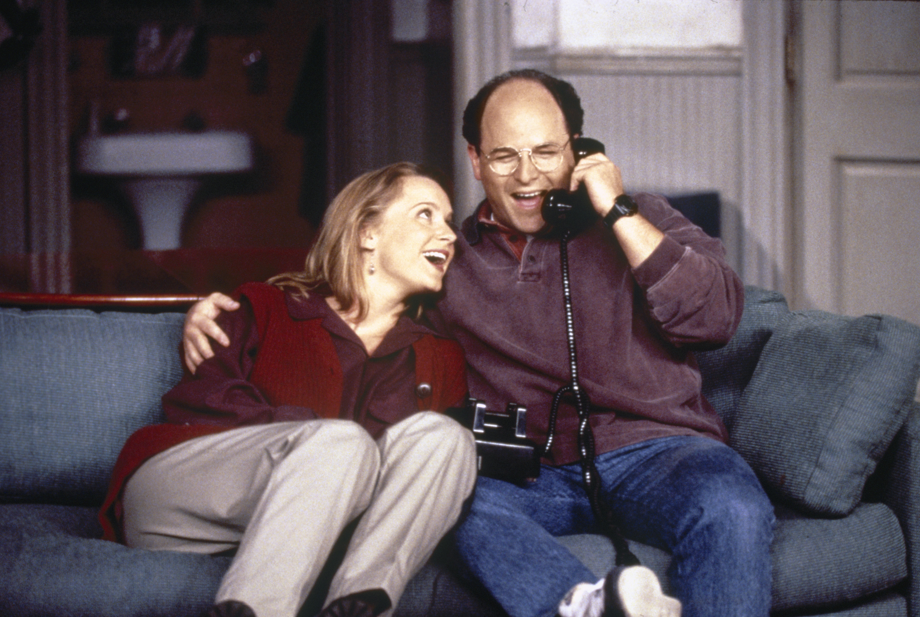 left to right: Heidi Swedberg as Susan Ross and Jason Alexander as George Costanza in a scene from 'Seinfeld'