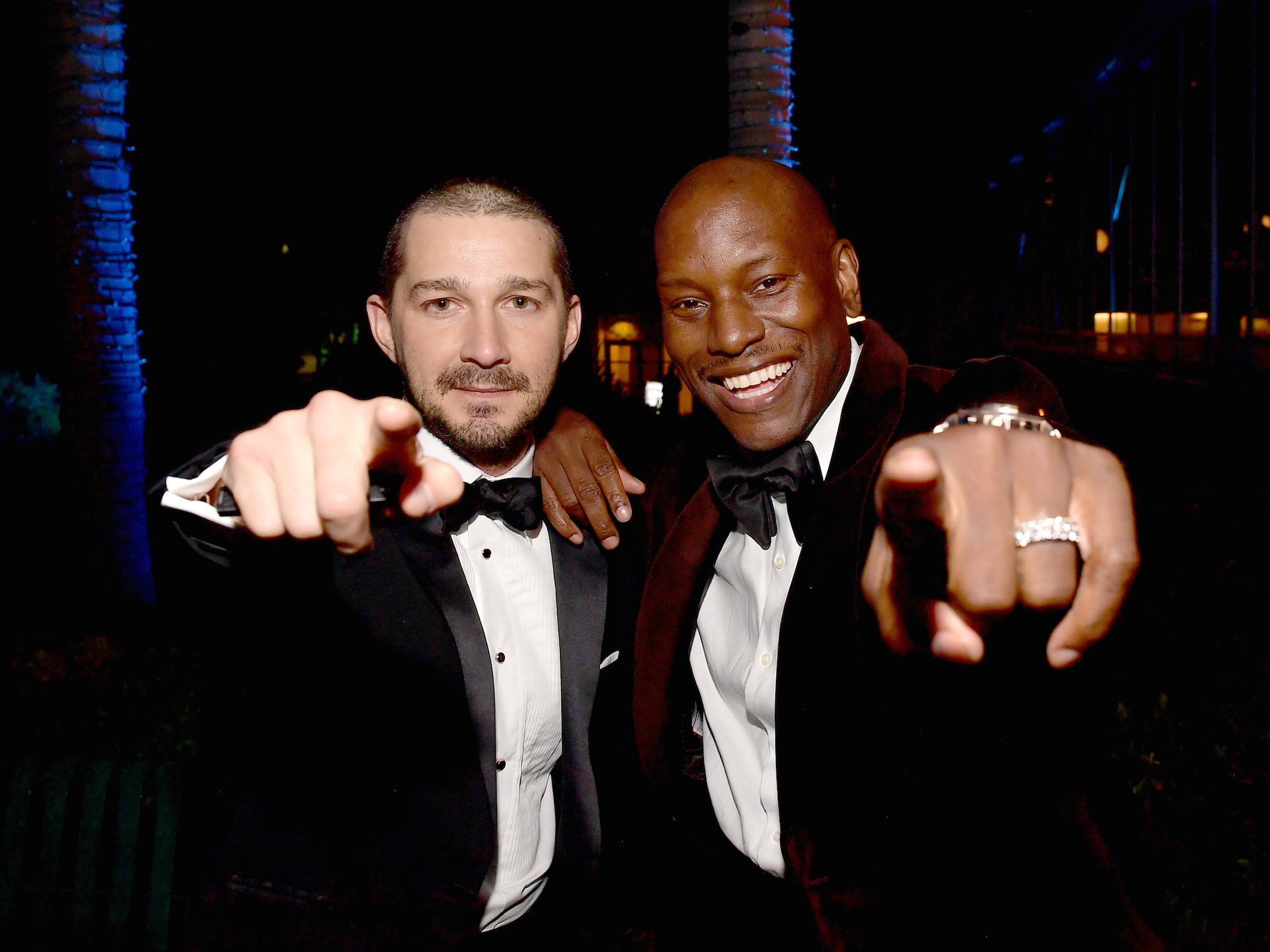 Shia LaBeouf (L) and Tyrese Gibson attend the 2020 Vanity Fair Oscar Party