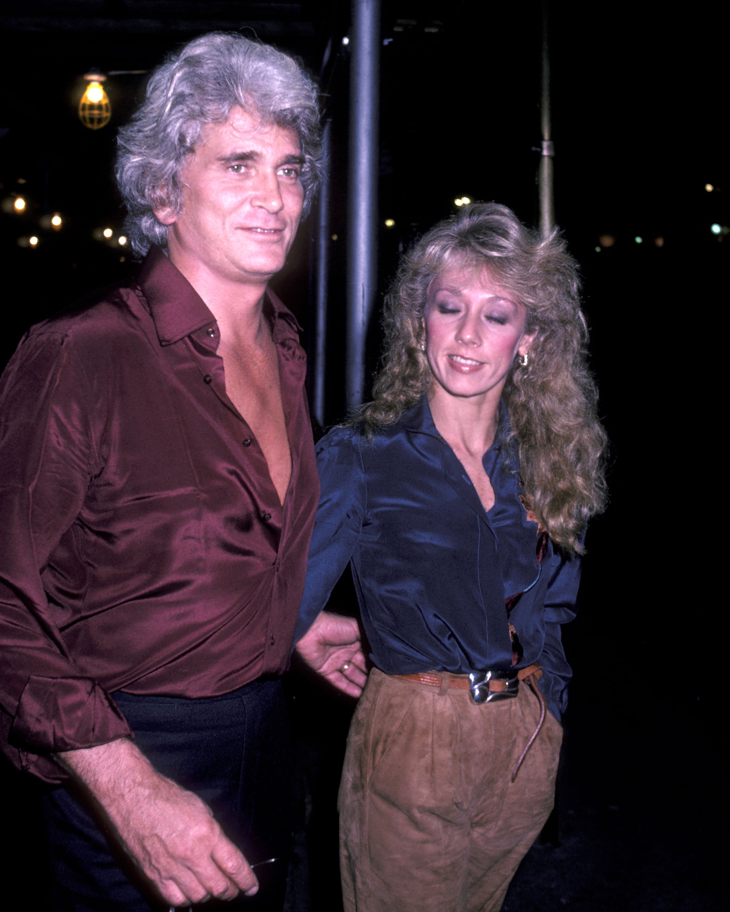 NEW YORK CITY - NOVEMBER 21: Actor Michael Landon and girlfriend Cindy Clerico on November 21, 1982 pose for photographs outside the Sherry Netherlands Hotel in New York City.