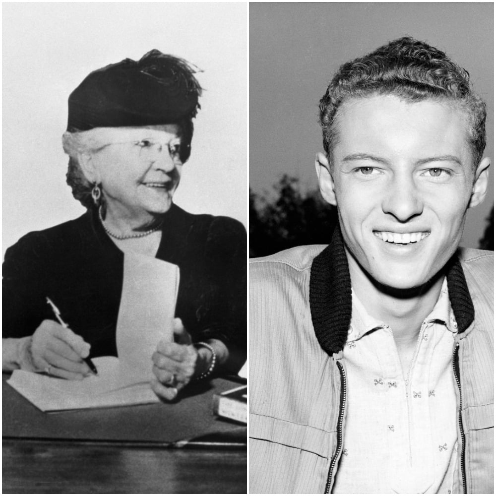 Laura Ingalls Wilder signs copies of her 'Little House on the Prairie' novels; Ken Osmond smiles as Eddie Haskell from 'Leave It to Beaver'