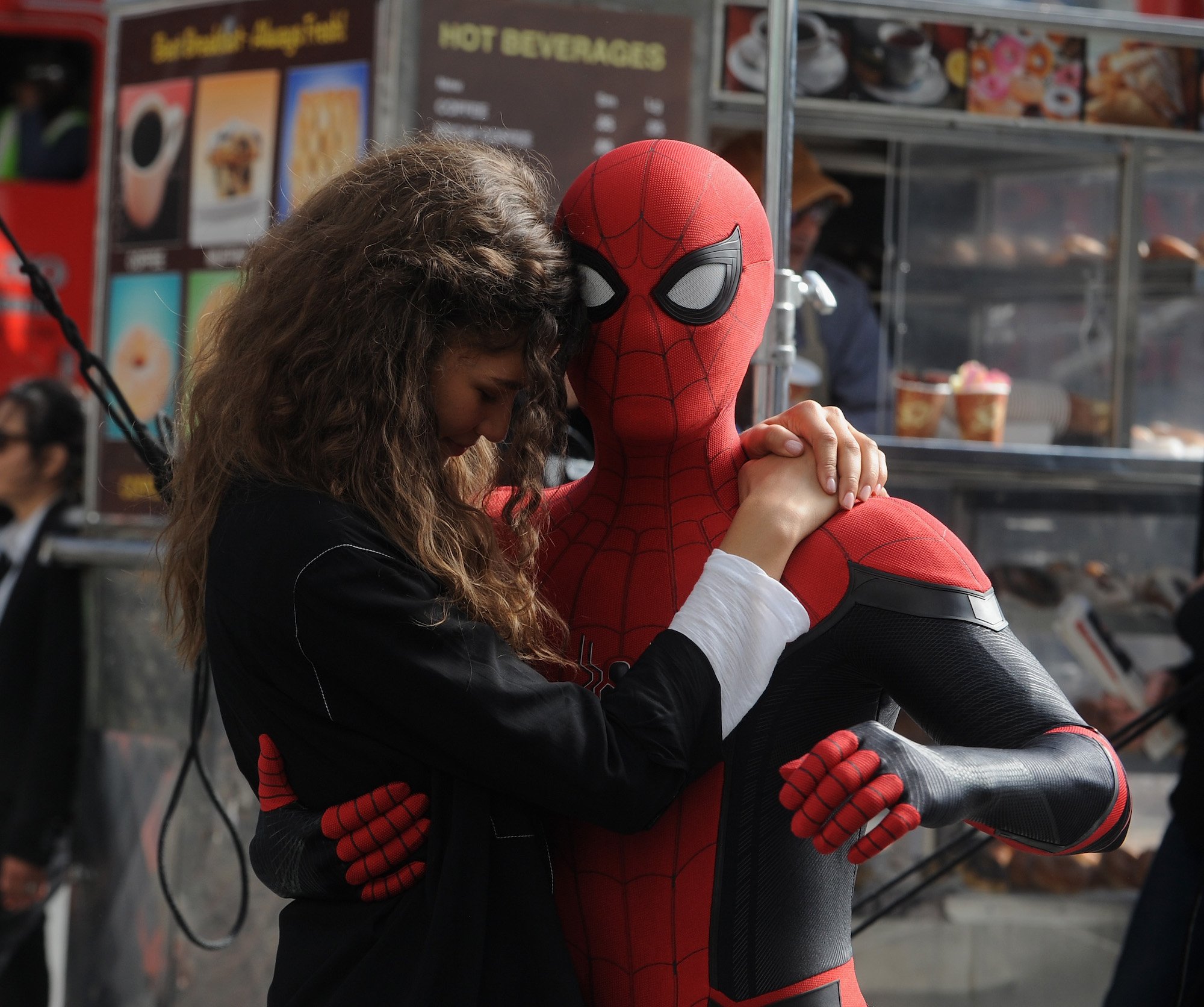 Tom Holland and Zendaya on the set of 'Spiderman: Far From Home' on Oct. 12, 2018