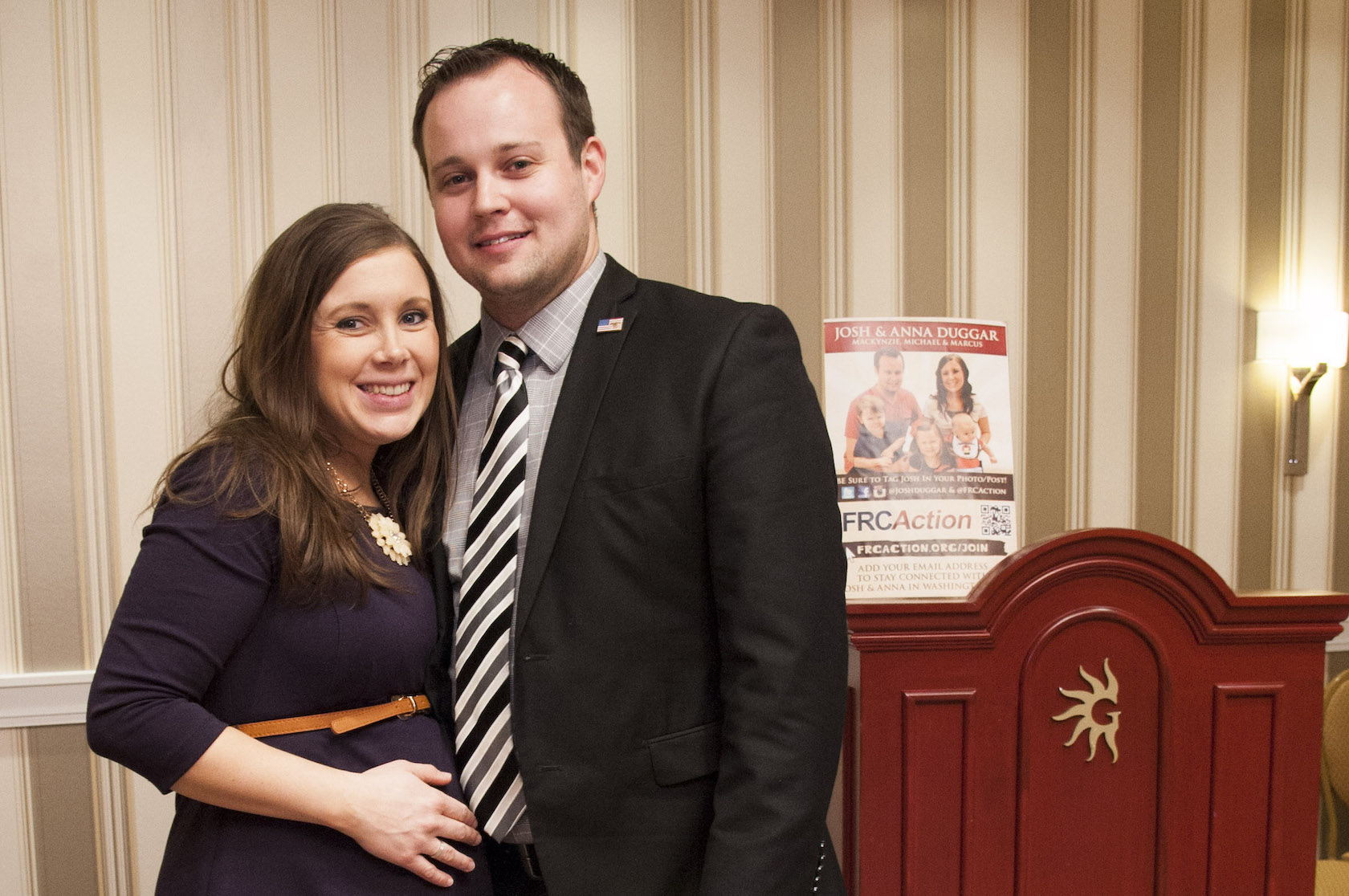 Anna Duggar hugging Josh Duggar, two members of the Duggar family from TLC's 'Counting On,' at the 42 annual Conservative Political Action Conference