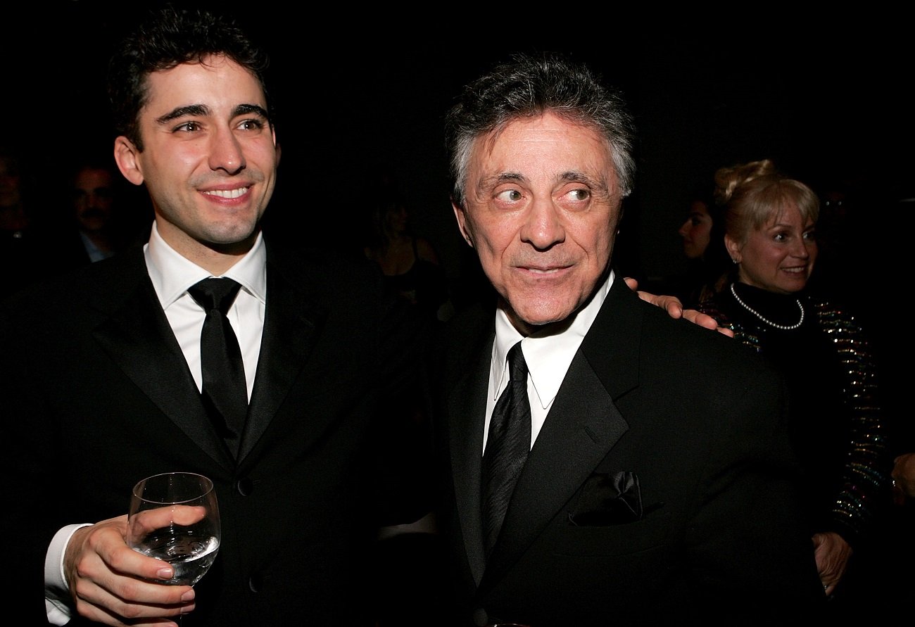 John Lloyd Young and Frankie Valli smile at opening night of 'Jersey Boys'