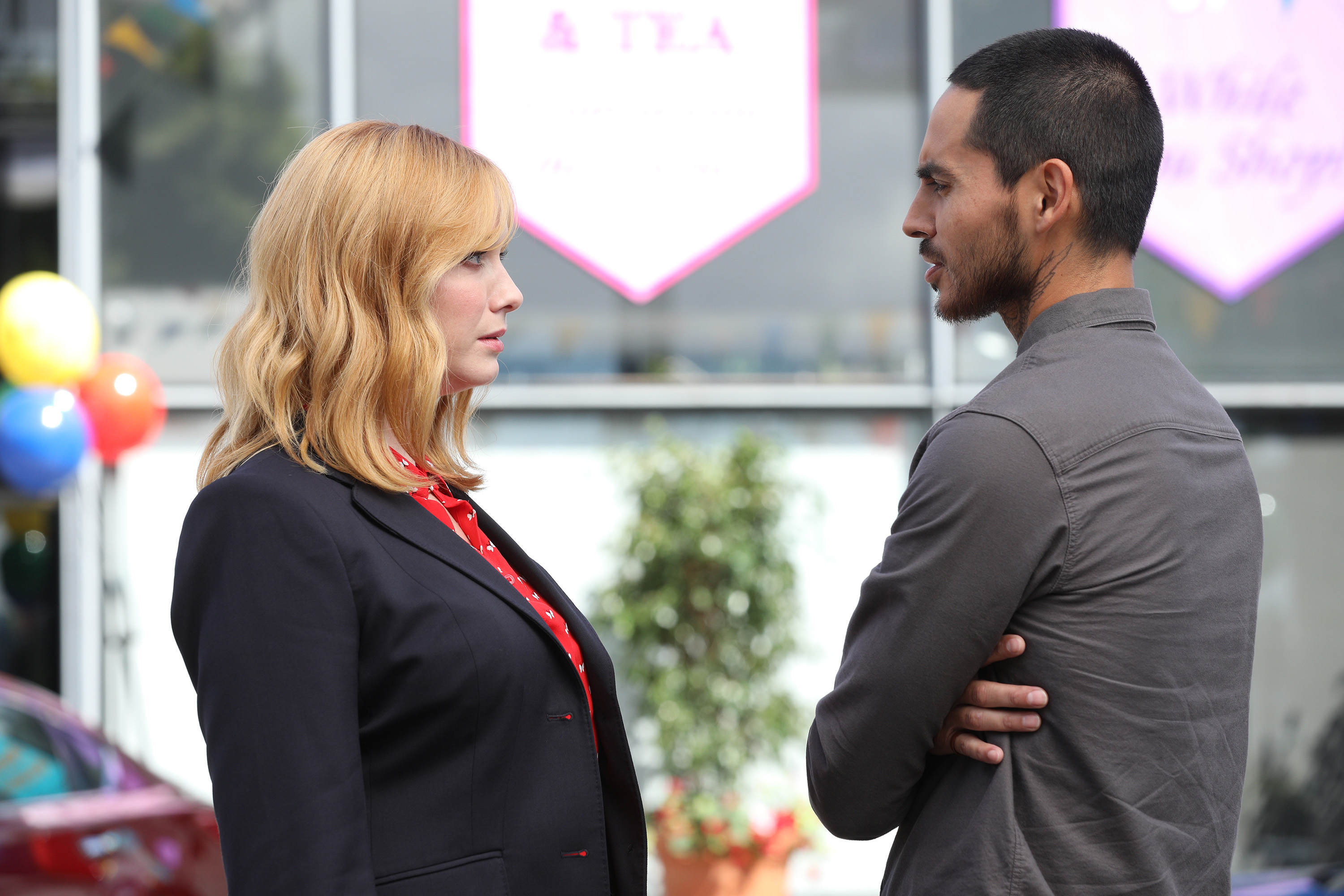 Good Girls Christina Hendricks Says Her Working Relationship With Manny Montana Is More Respectful Than Beth And Rio S