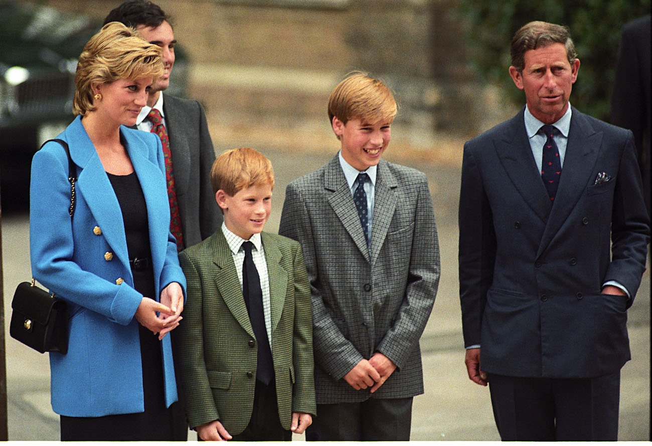 Prince William and Prince Harry with their parents at Eton College in 1995