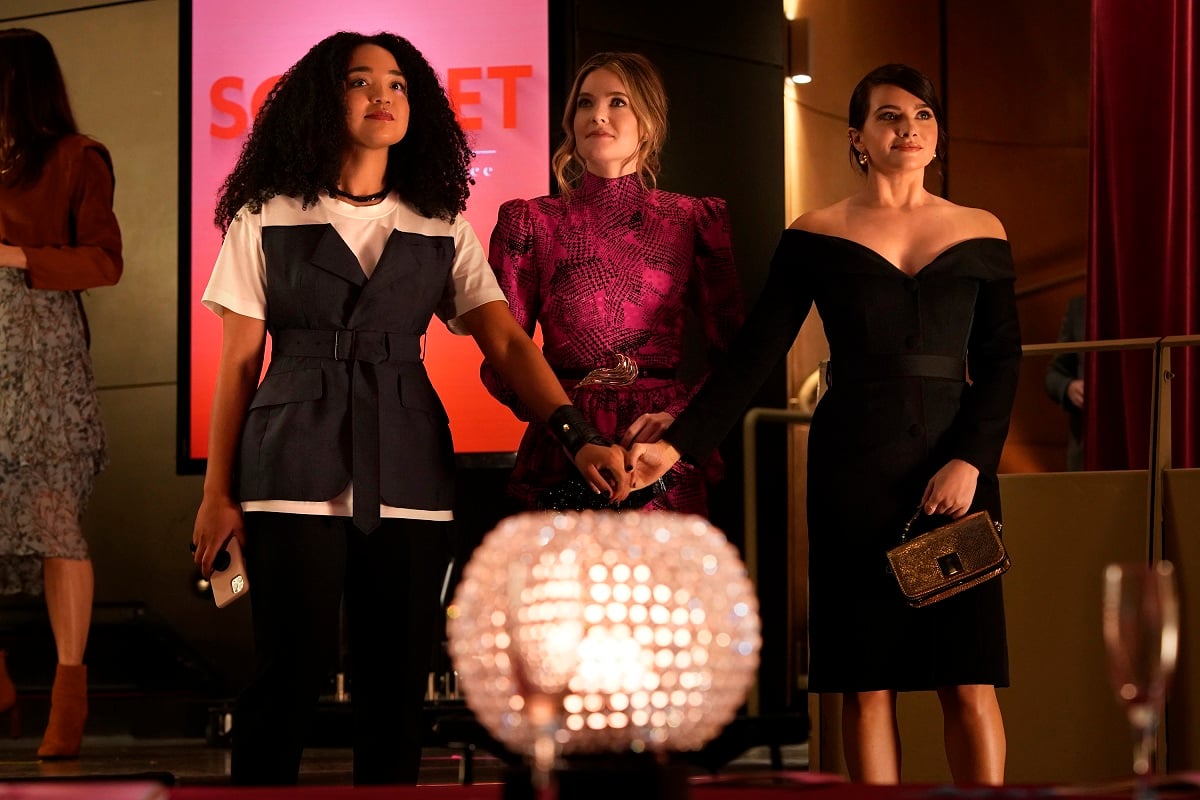 (L-R): Aisha Dee as Kat Edison, Meghann Fahy as Sutton Brady, Katie Stevens as Jane Sloan in 'The Bold Type' Season 5 