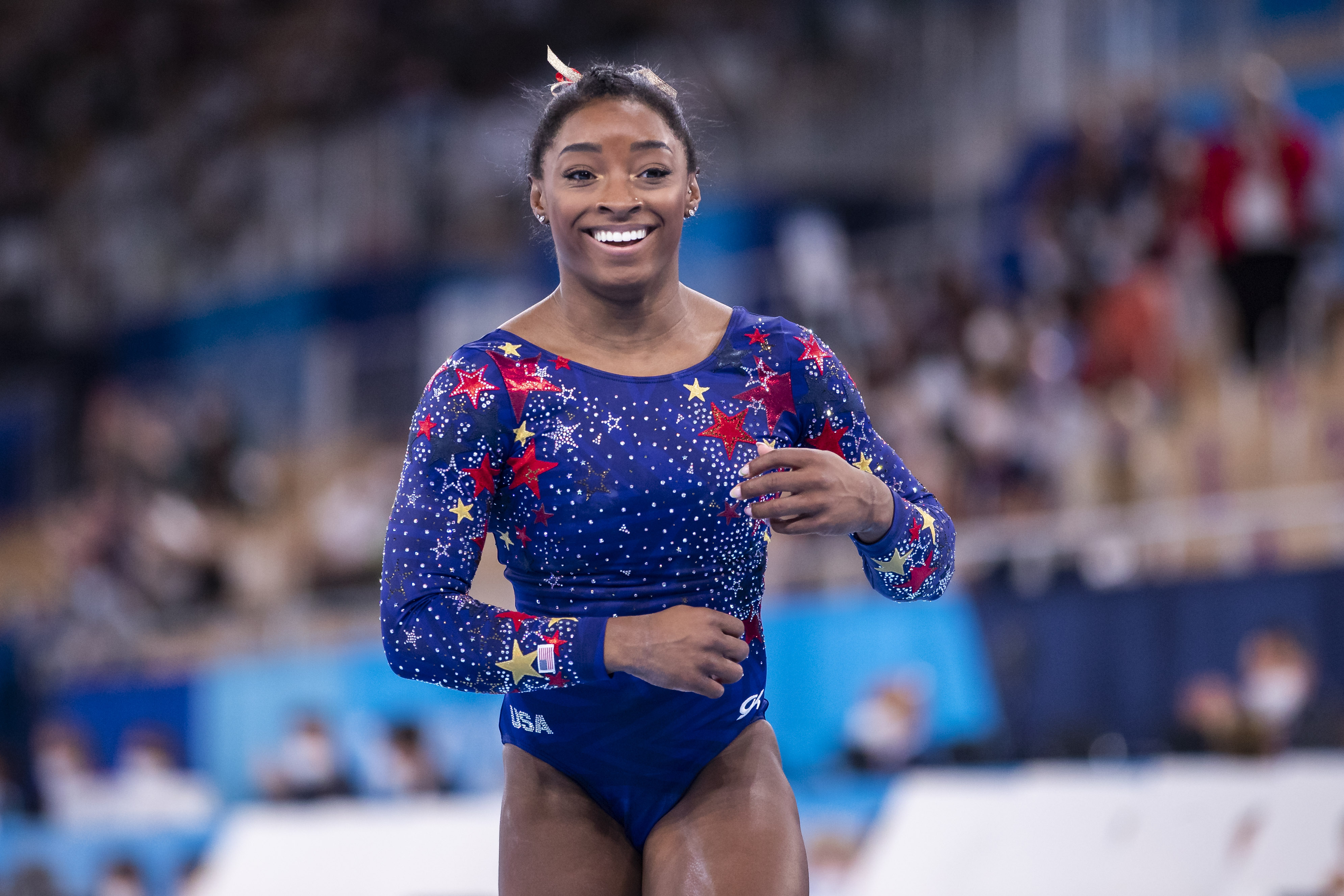 Simone Biles Smiles During The Qualification Round Of The Womens Gymnastics In Tokyo 