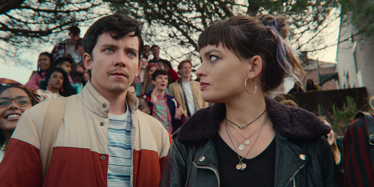 Asa Butterfield (Otis) and Emma Mackey (Maeve) in 'Sex Education' Season 3