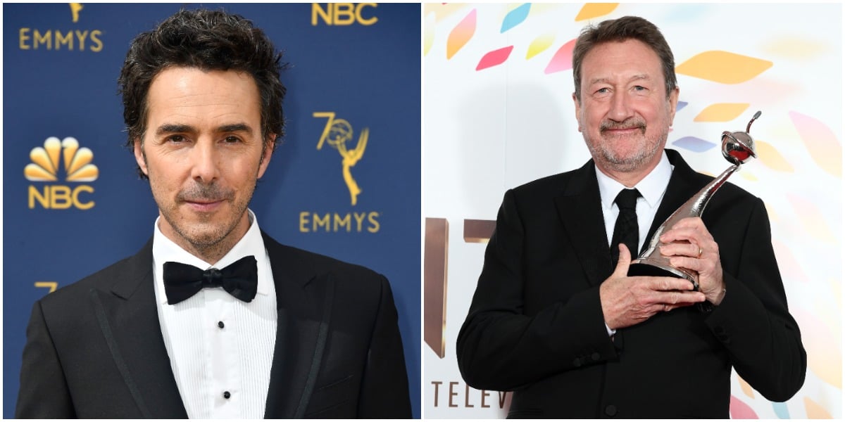 In the left photo, Shawn Levy smiles for a photo wearing a suit and bowtie. In the right photo, Steven Knight smiles and holds up an award. He is wearing a suit and tie.