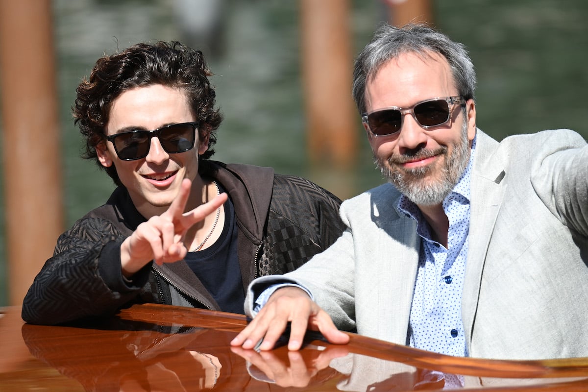 Timothée Chalamet and Denis Villeneuve in a boat