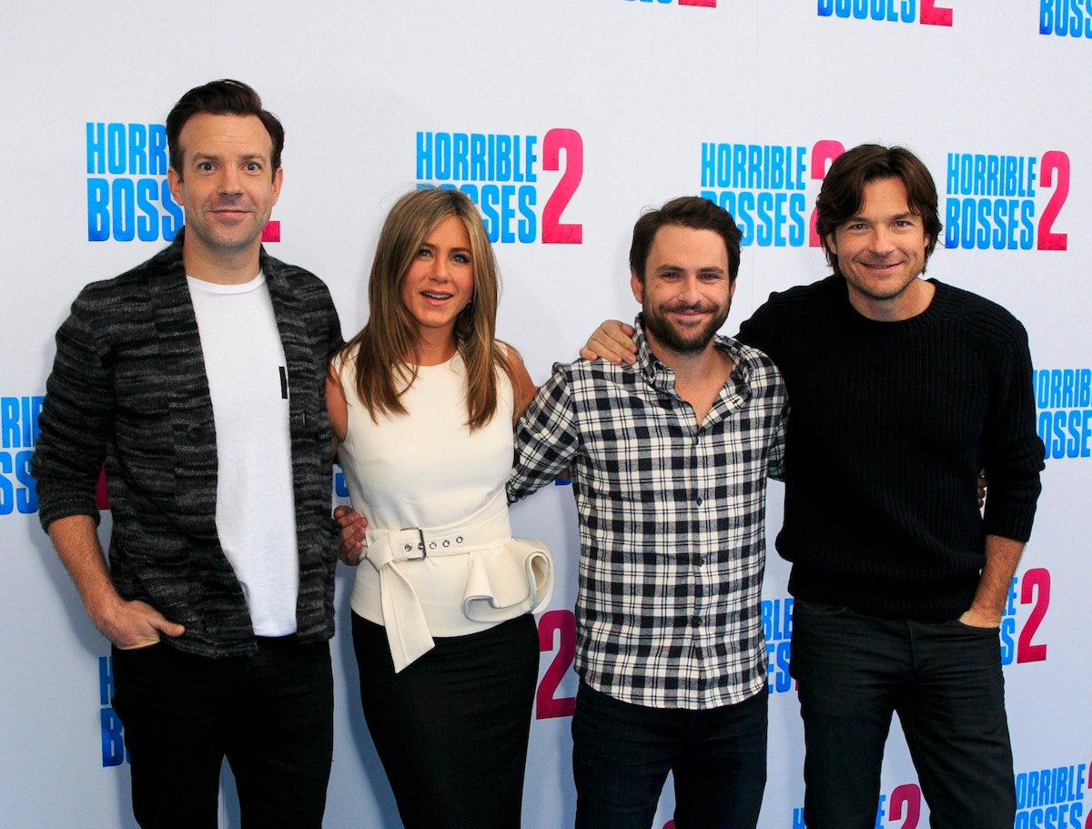 Jason Sudeikis, Jennifer Aniston, Charlie Day, and Jason Bateman attend the Horrible Bosses 2 photo call at Corinthia Hotel London on November 13, 2014