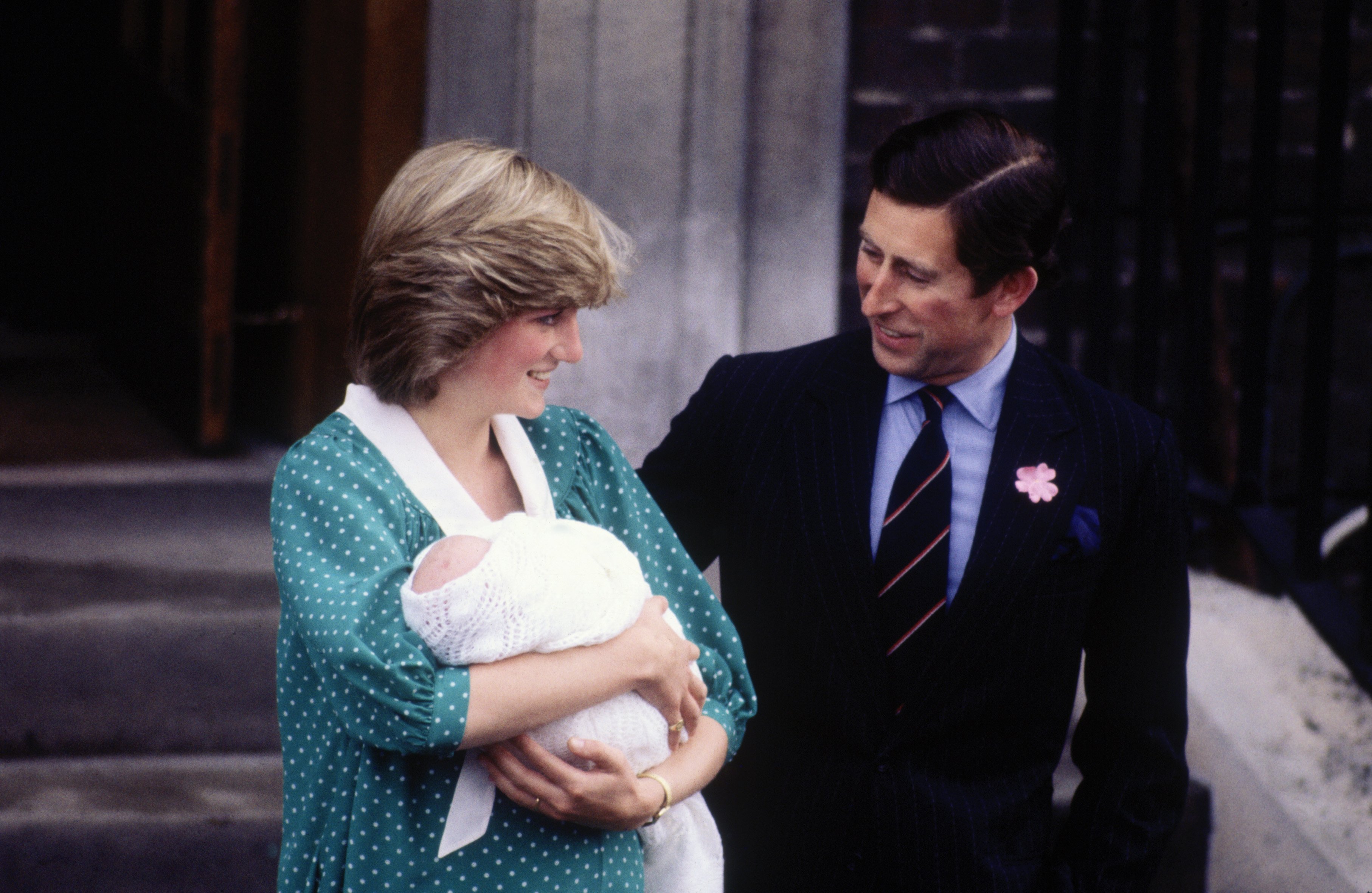 Princess Diana and Prince Charles outside the Lindo Wing of St. Mary's Hospital with Prince William