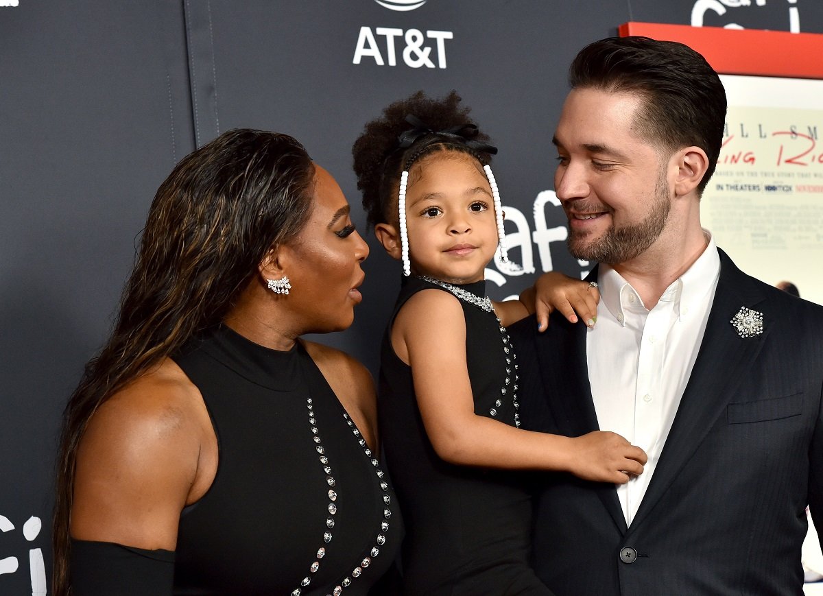 Alexis Ohanian, Olympia Ohanian Jr, and Serena Williams on the red carpeyt at the premiere of ‘King Richard’