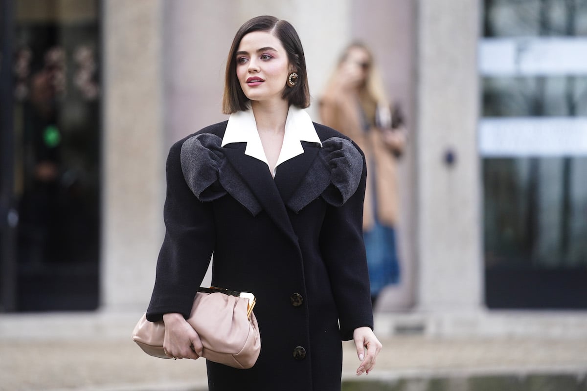 Actor and musical artist Lucy Hale leaving the set of the Miu Miu fashion show in Paris