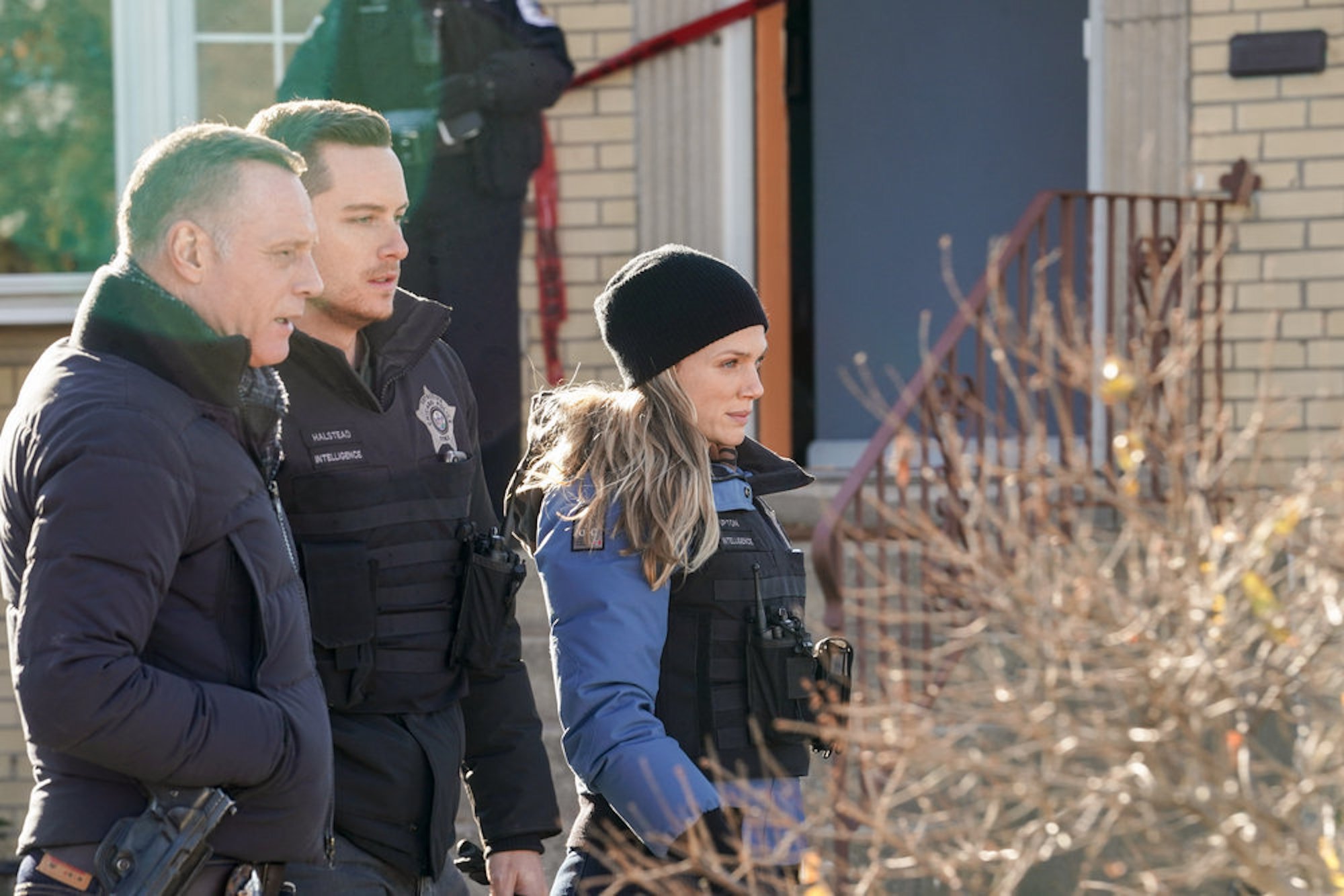 Jason Beghe as Hank Voight, Jesse Lee Soffer as Jay Halstead, and Tracy Spiridakos as Hailey Upton in 'Chicago P.D.' Season 9