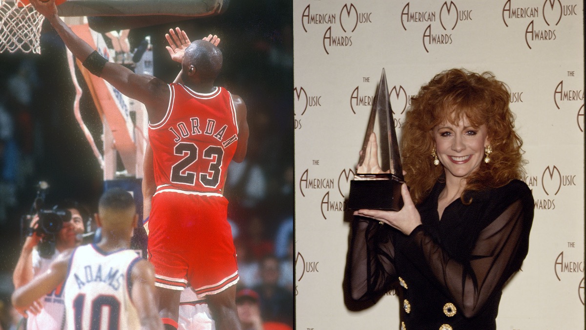Oprah Winfrey shows off the Chicago Bulls jersey given to her by