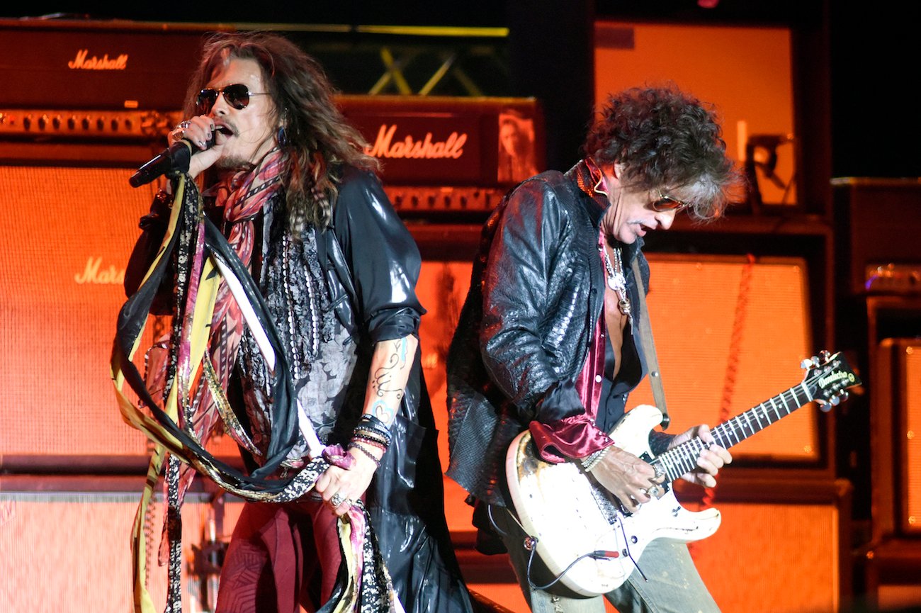 Steven Tyler and Joe Perry performing at the 2016 KABOOM Experience in California.