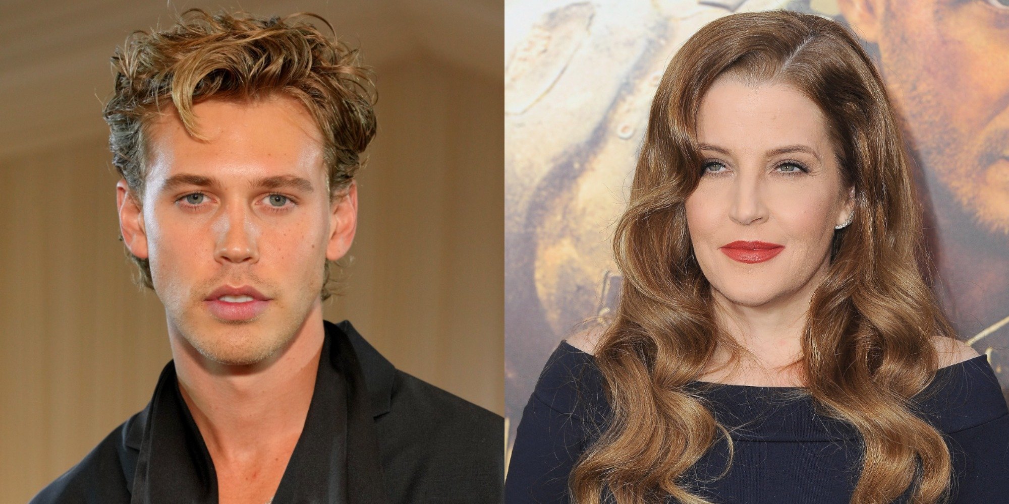 Austin Butler and Lisa Marie in side by side photographs.