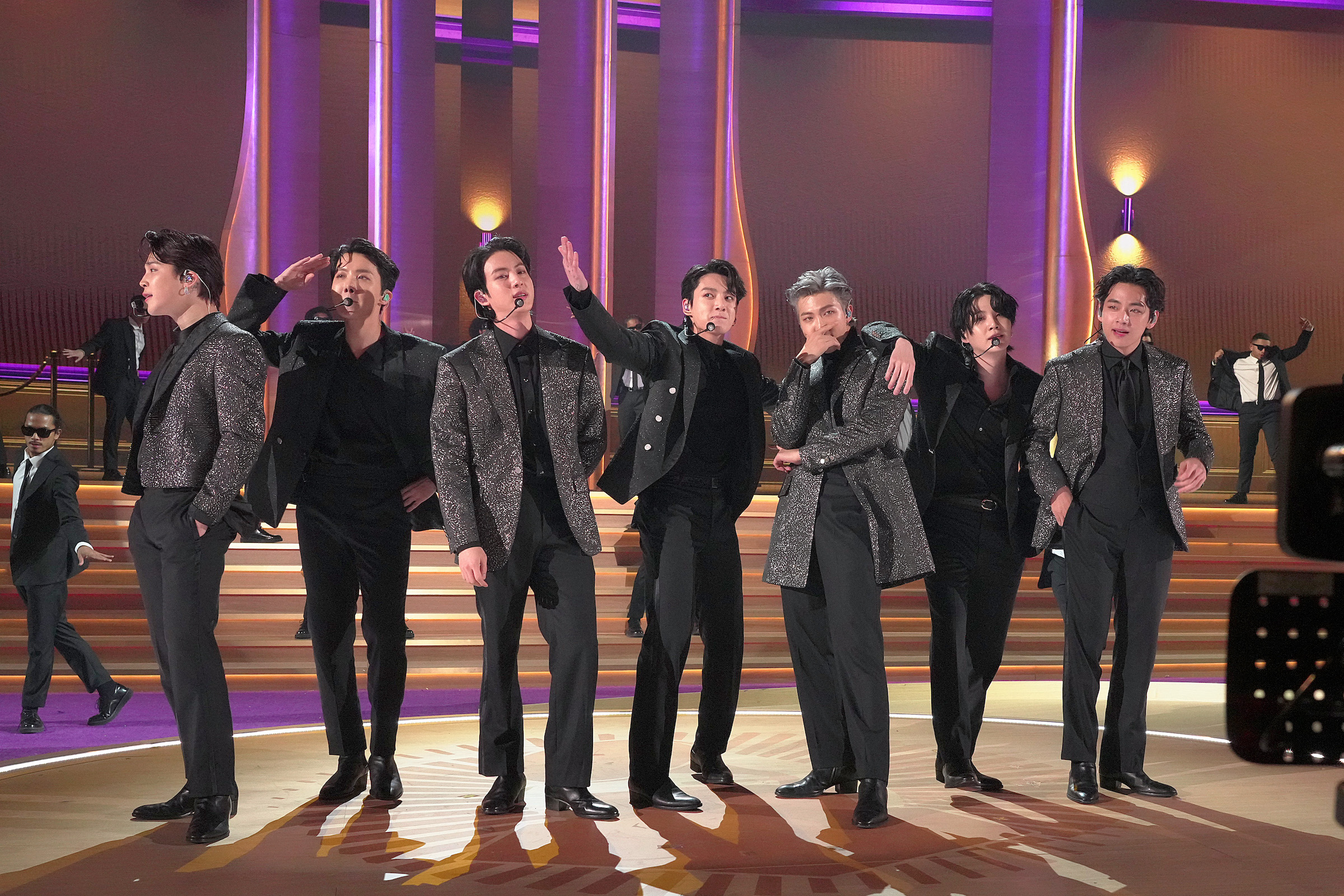 (L-R) Jimin, J-Hope, Jin, Jungkook, RM, Suga, and V of BTS