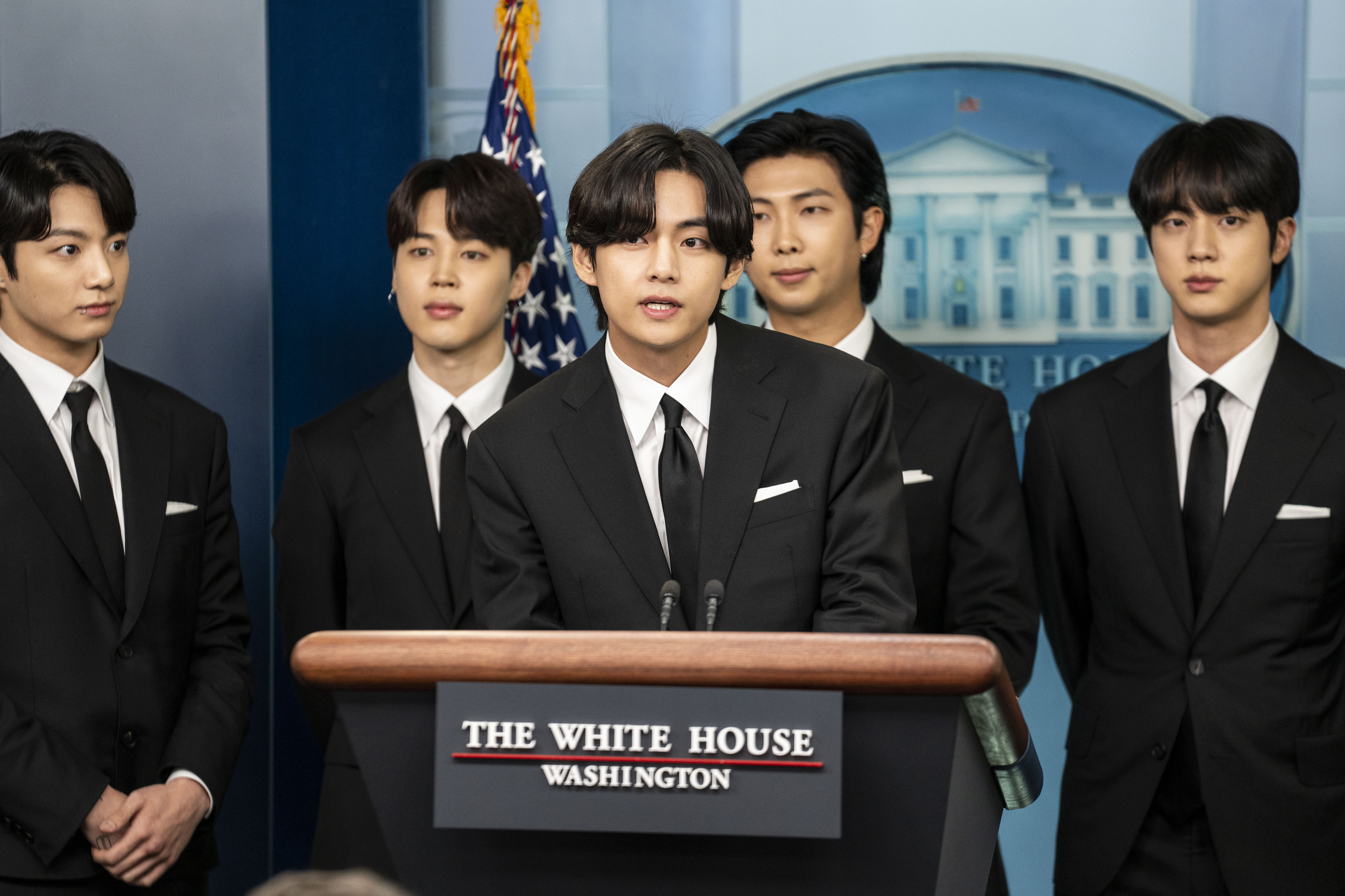BTS speak at the daily press briefing at the White House