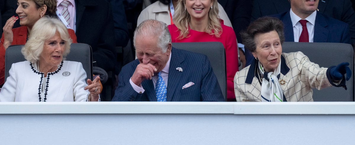 Camilla Parker Bowles, Prince Charles, and Princess Anne smile and laugh during Platinum Jubilee weekend's pageant