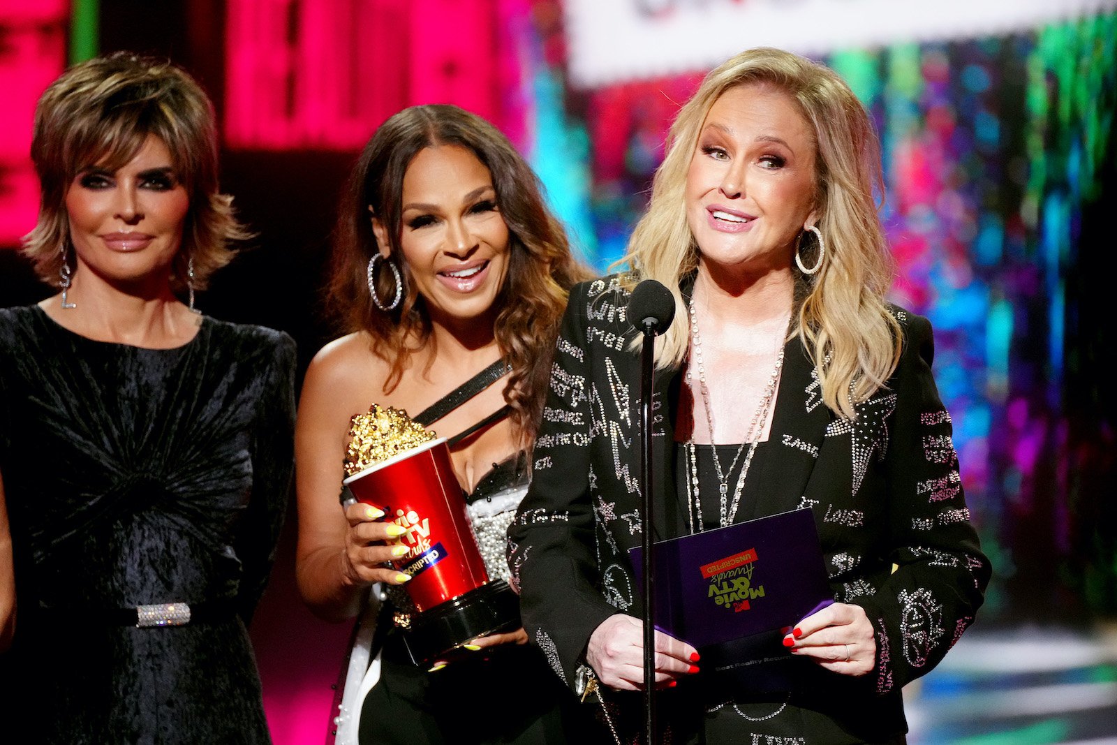 Lisa Rinna, Sheree Zampino, and Kathy Hilton from 'RHOBH' present an award at the MTV Movie and TV Awards