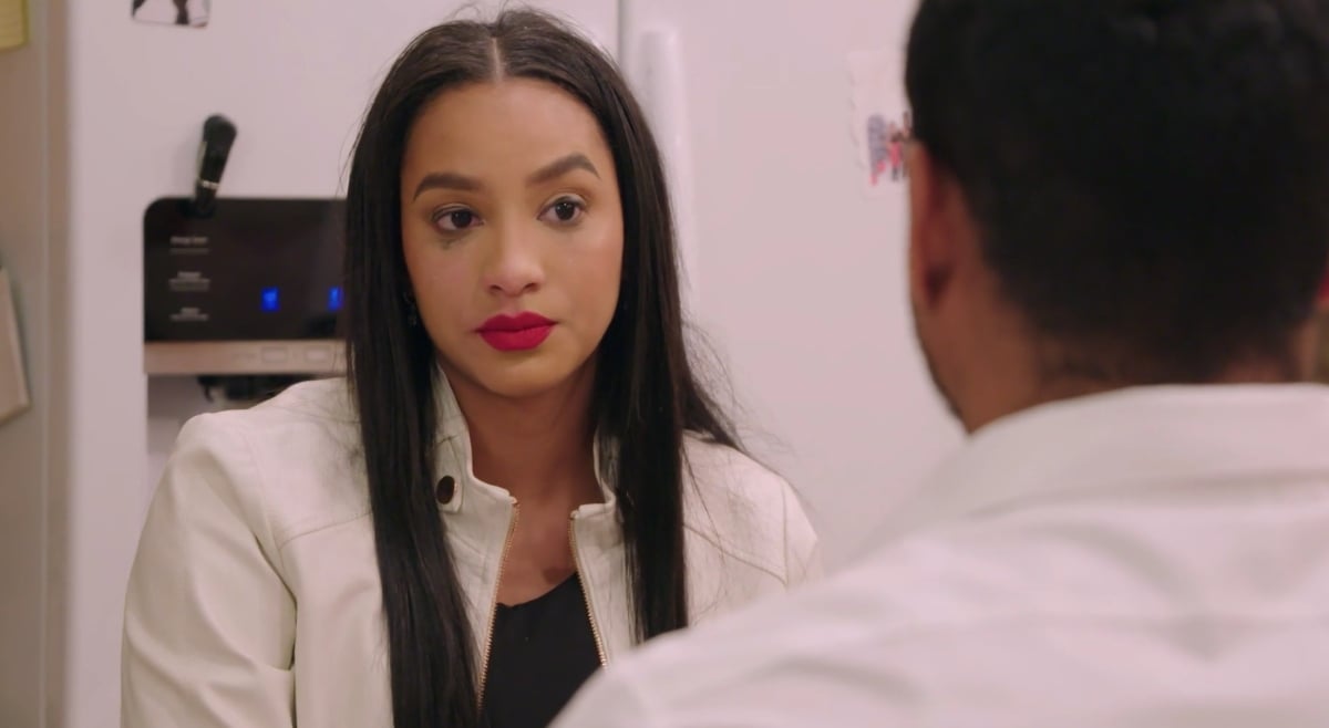 Chantel Everett crying and looking at Pedro Jimeno on 'The Family Chantel' Season 4.