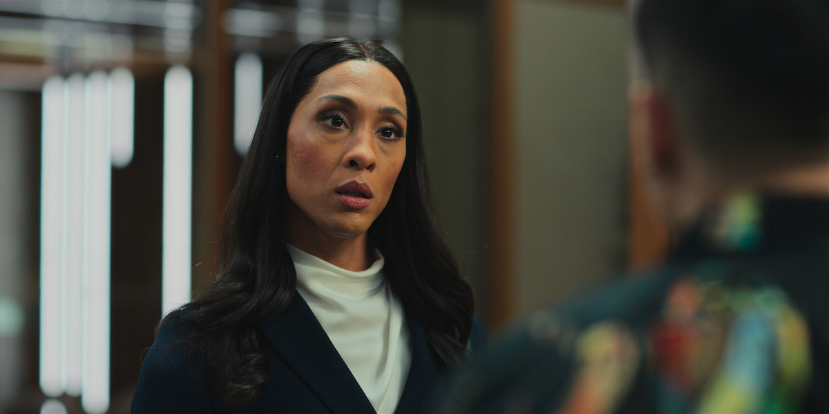 MJ Rodriguez appears in a scene from 'Loot' Season 1 Episode 8: 'Spades Night'