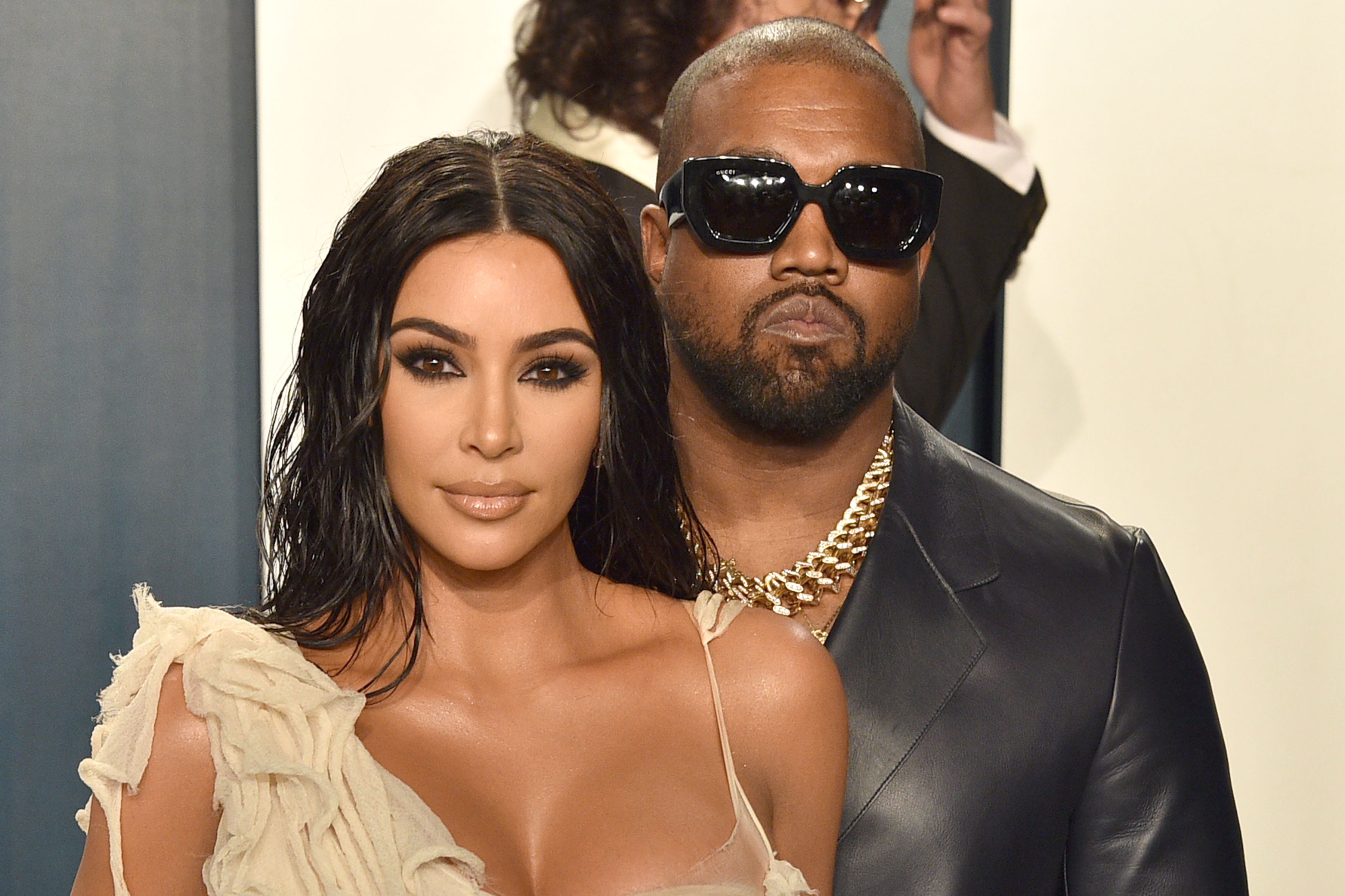Kim Kardashian and Kanye West attend the 2020 Vanity Fair Oscar Party at Wallis Annenberg Center for the Performing Arts