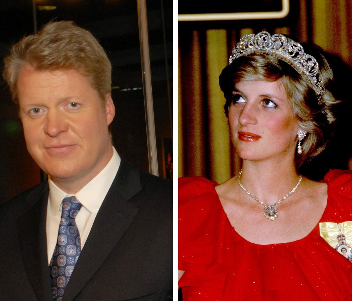 (L) Princess Diana's brother Charles Spencer, who revealed the heartbreaking way he learned about her death, speaks with the media at a preview of the traveling 'Diana A Celebration' exhibit, (R) Princess Diana wearing the Spencer family tiara during visit to Australia and Tasmania