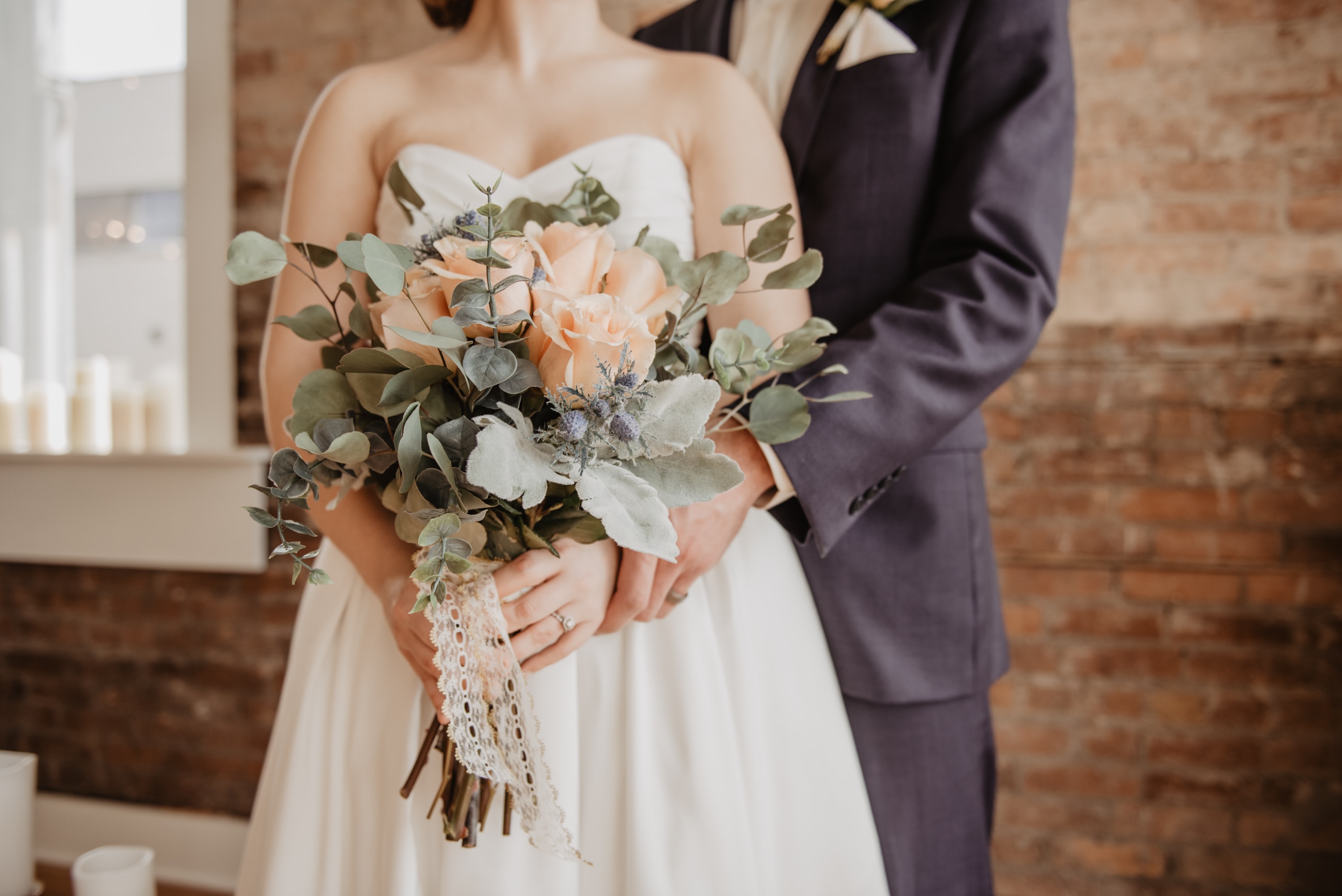 A bride holds a bouquet