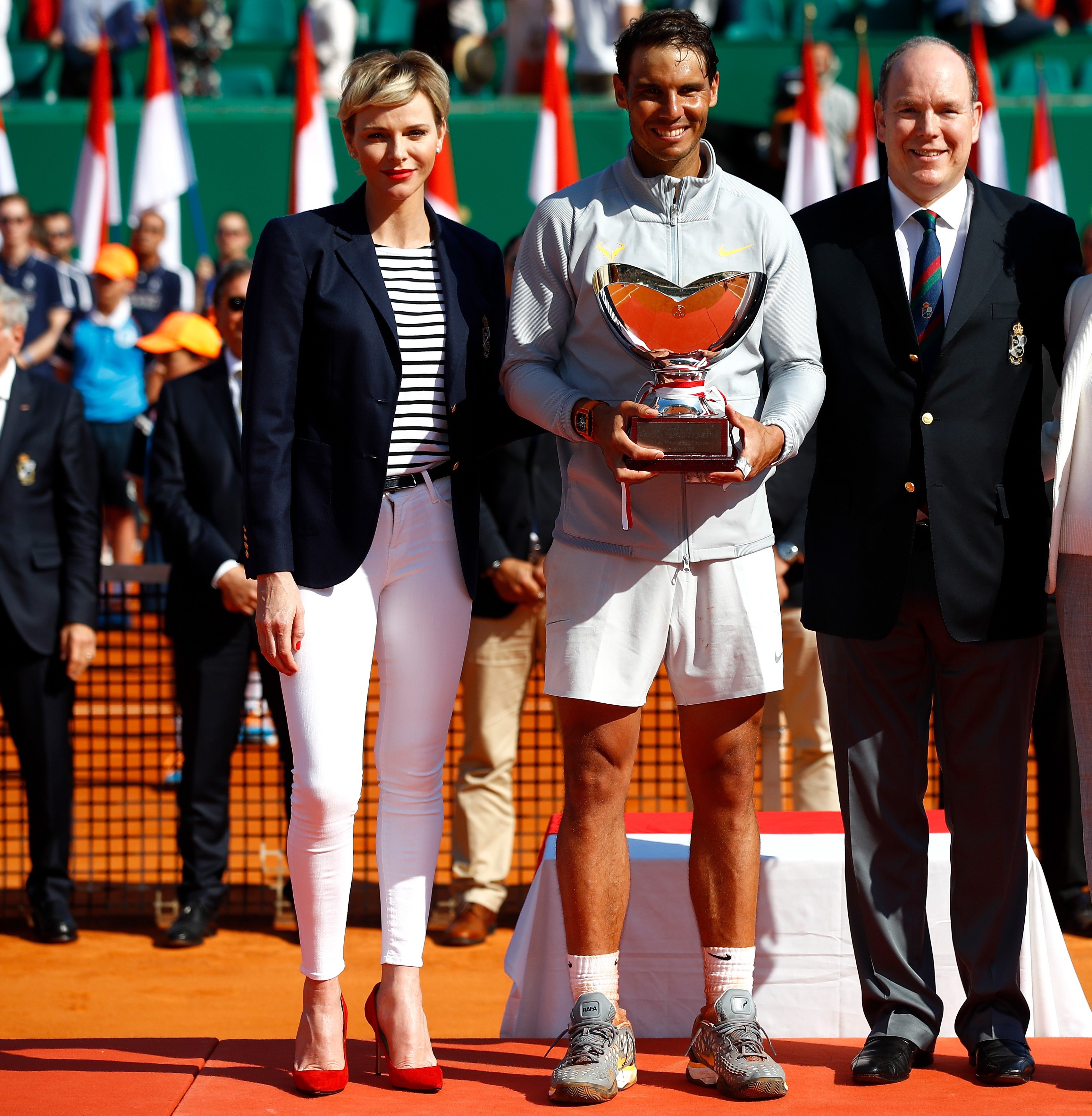 Princess Charlene, Rafael Nadal, and Prince Albert at the ATP Masters Series Monte Carlo Rolex Masters 