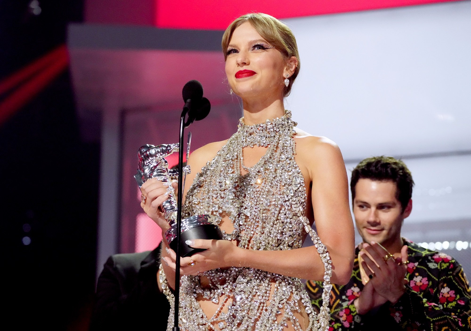 Taylor Swift accepts the Video of the Year award at the 2022 MTV VMAs